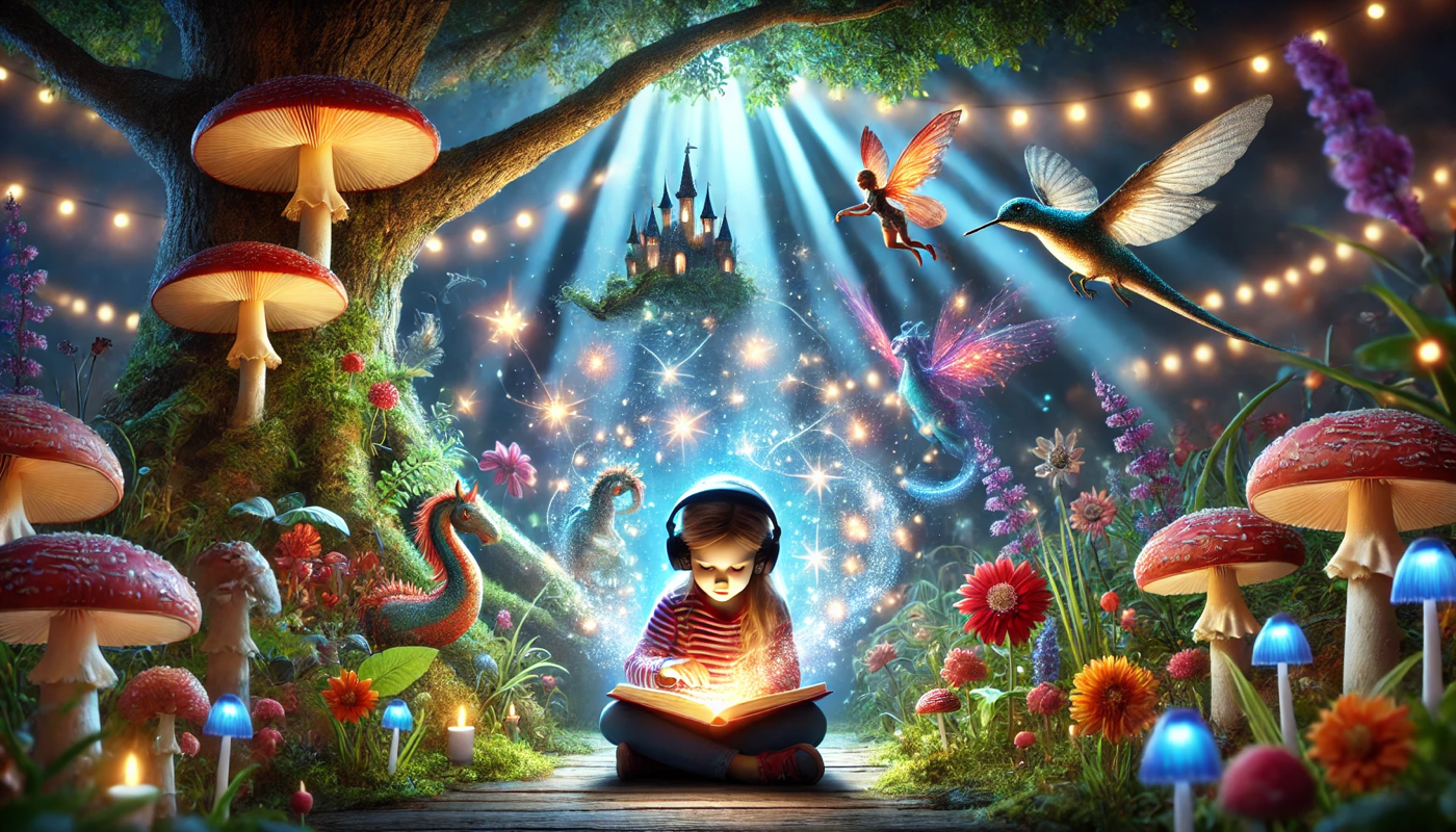 Enfant lisant un livre magique
